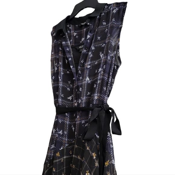 Navy Blue & Black Plaid Midi Ruffle High Low Butterfly Peter Pan Collar Size Med - Picture 3 of 13